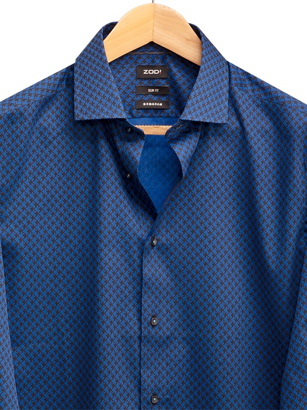 Walker Cobalt Printed Full Sleeve Single Cuff Slim Fit Party Wear Blended Shirt