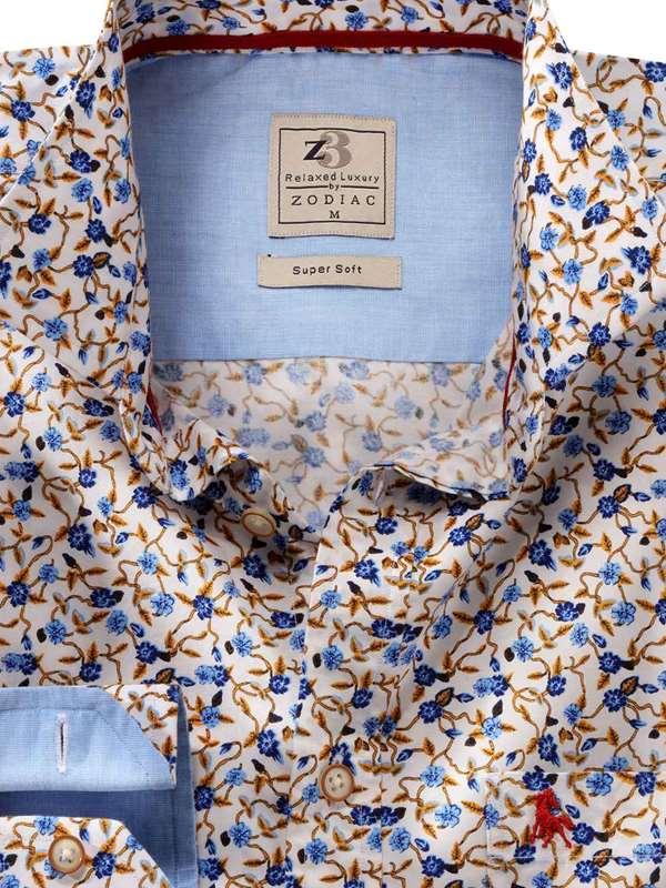 Watford Blue Printed Full sleeve single cuff   Cotton Shirt
