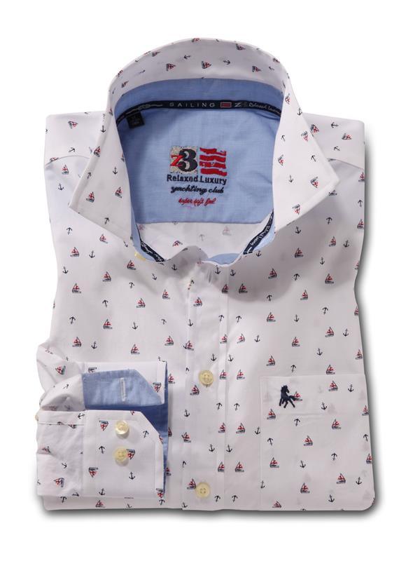 Yacht White Printed    Cotton Shirt