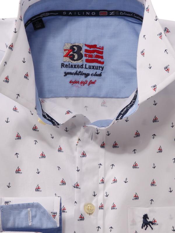 Yacht White Printed    Cotton Shirt