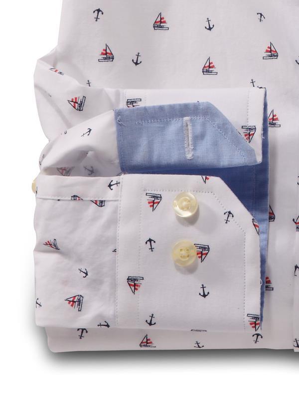 Yacht White Printed    Cotton Shirt