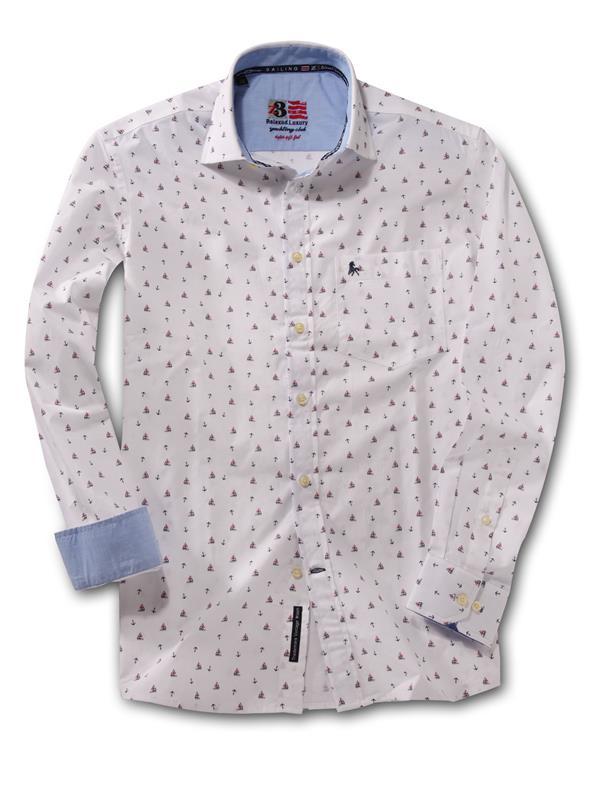 Yacht White Printed    Cotton Shirt