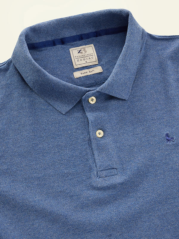 z3 Melange Polo Blue Solid Tailored Fit Casual Cotton T-Shirt