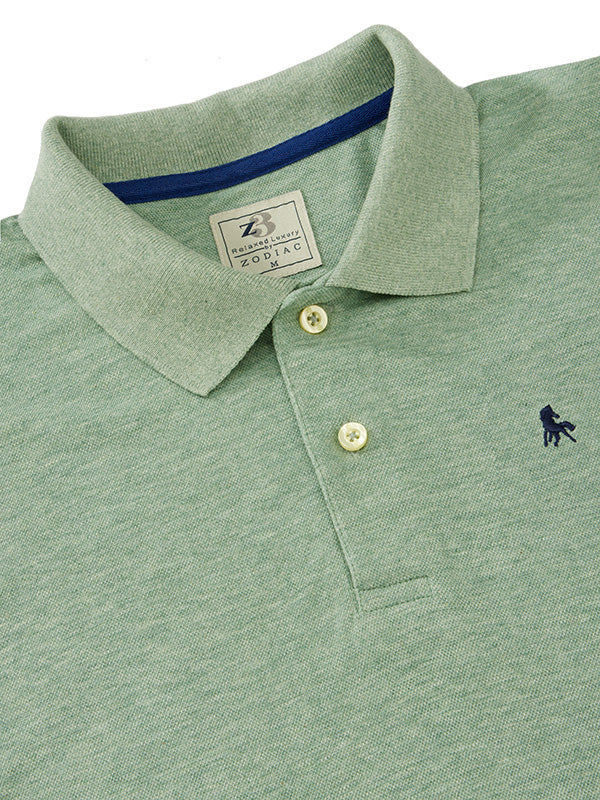 z3 Melange Polo Garment Dyed Green Solid Tailored Fit Casual Cotton T-Shirt