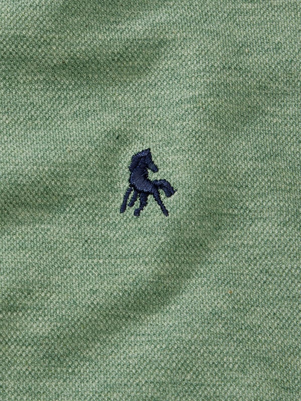 z3 Melange Polo Garment Dyed Green Solid Tailored Fit Casual Cotton T-Shirt