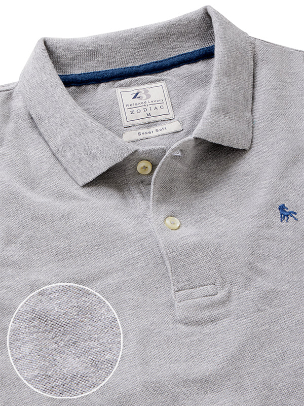 Z3 Melange Polo Grey Solid Tailored Fit Casual Cotton T-Shirt
