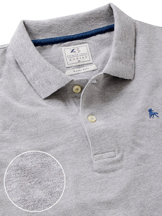 Z3 Melange Polo Grey Solid Tailored Fit Casual Cotton T-Shirt