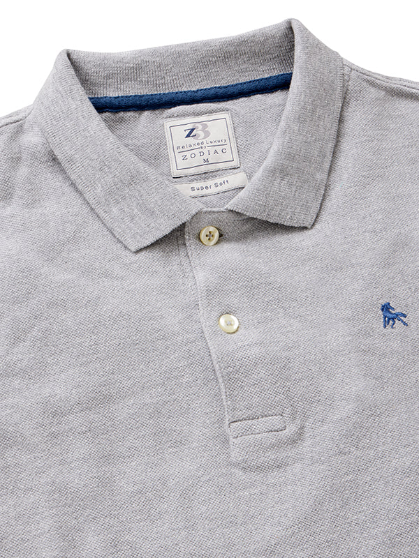 Z3 Melange Polo Grey Solid Tailored Fit Casual Cotton T-Shirt