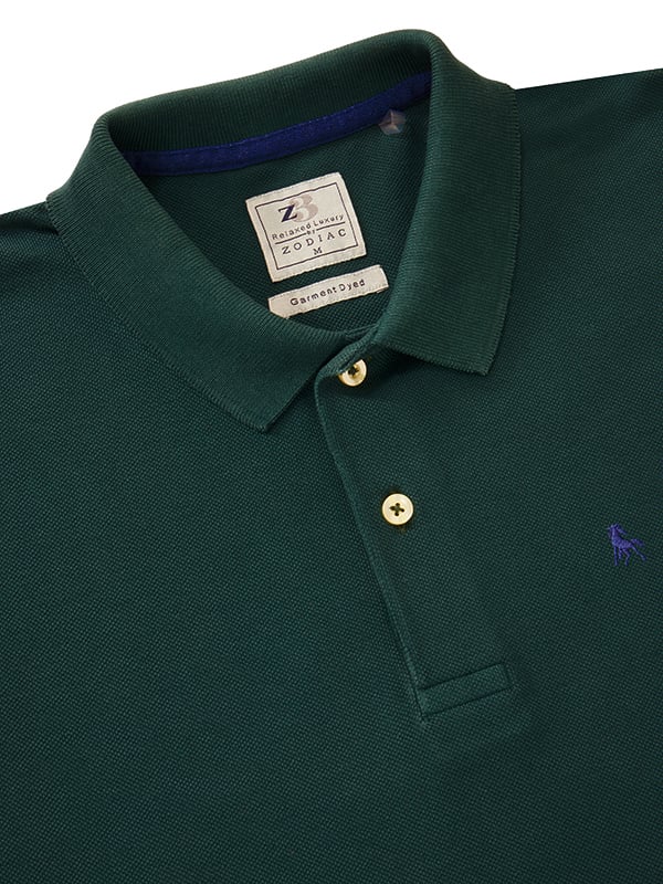 z3 Polo Garment Dyed Green Solid Tailored Fit Casual Cotton T-Shirt