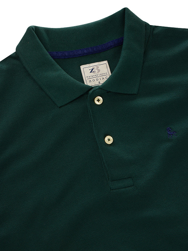 z3 Polo Garment Dyed Green Solid Tailored Fit Casual Cotton T-Shirt