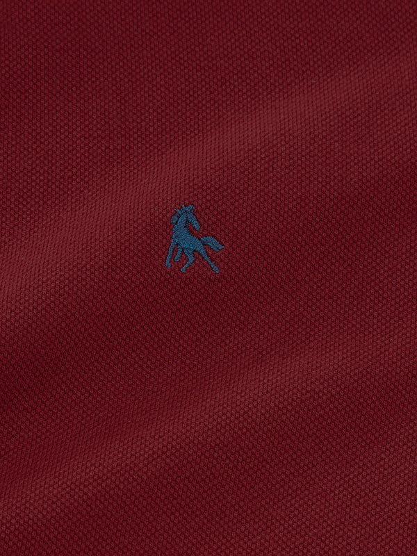 Z3 Polo Garment Dyed Maroon Solid Tailored Fit Casual Cotton T-Shirt