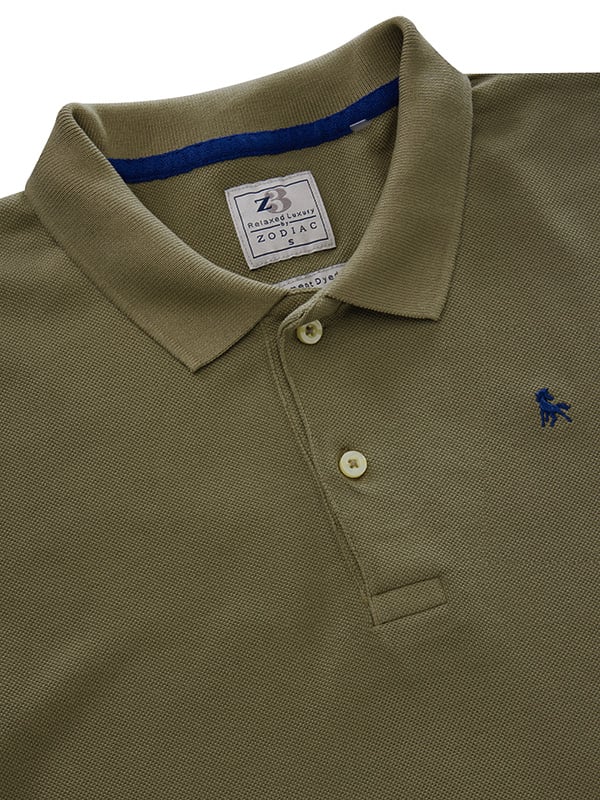 z3 Polo Garment Dyed Olive Solid Tailored Fit Casual Cotton T-Shirt