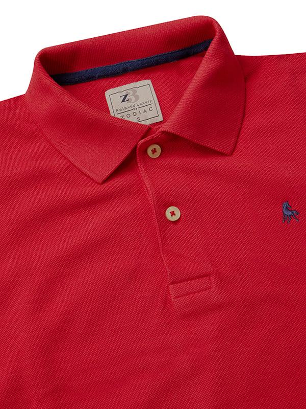 z3 Polo Garment Dyed Red Solid Tailored Fit Casual Cotton T-Shirt
