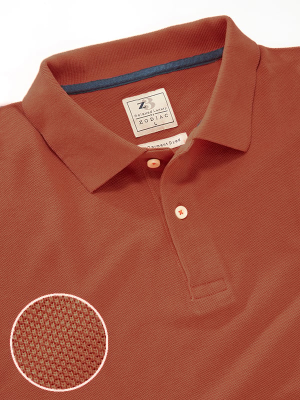 z3 Polo Garment Dyed Rust Solid Tailored Fit Casual Cotton T-Shirt