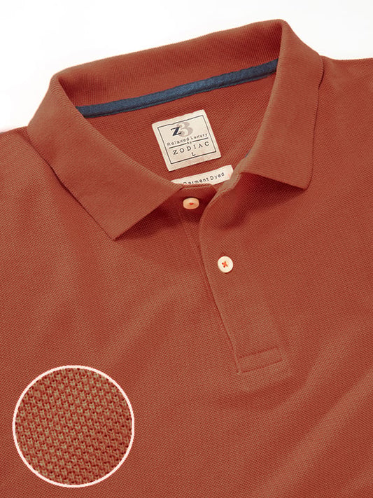 z3 Polo Garment Dyed Rust Solid Tailored Fit Casual Cotton T-Shirt