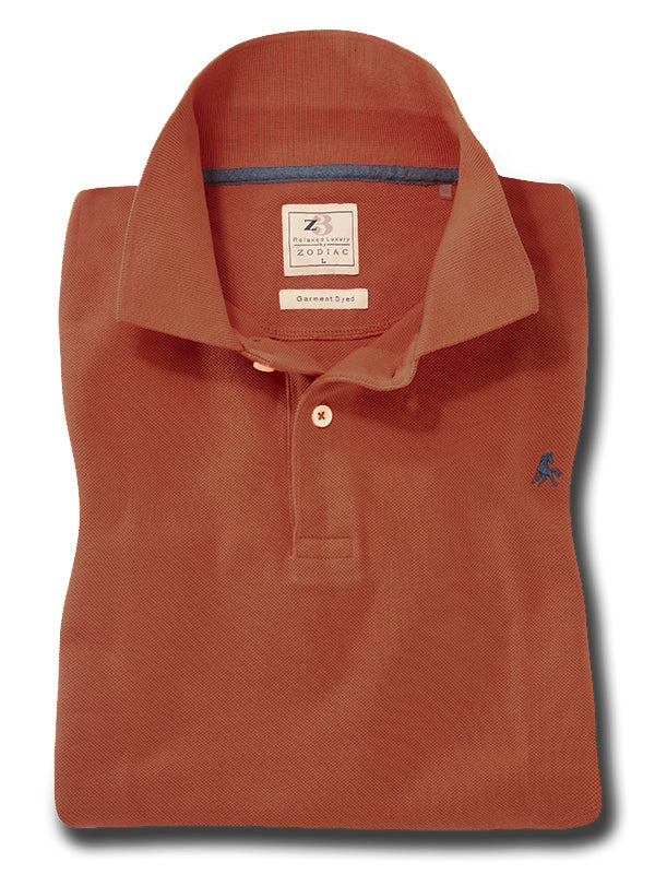 z3 Polo Garment Dyed Rust Solid Tailored Fit Casual Cotton T-Shirt