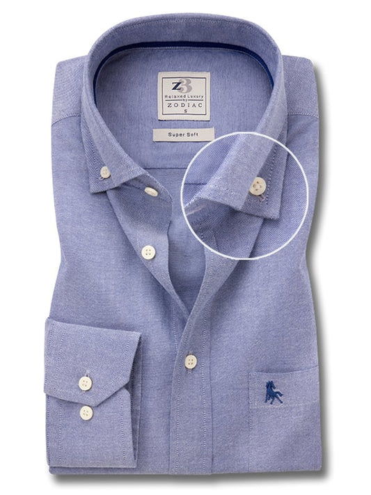 Zidane Oxford Blue Solid Full Sleeve Tailored Fit Casual Cotton Shirt